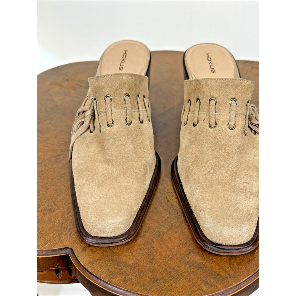 Hokus Pokus Western Bootie Tan Suede Mule Open Back Shoe Ladies Size 9 - Picture 3 of 6